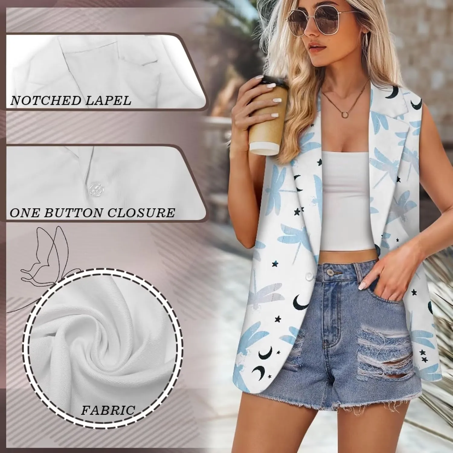 Womens Vest Blazer Sleeveless Vest for Ladies Work Lapel Collar Jacket Coat Casual Loose Long Blazer Jackets