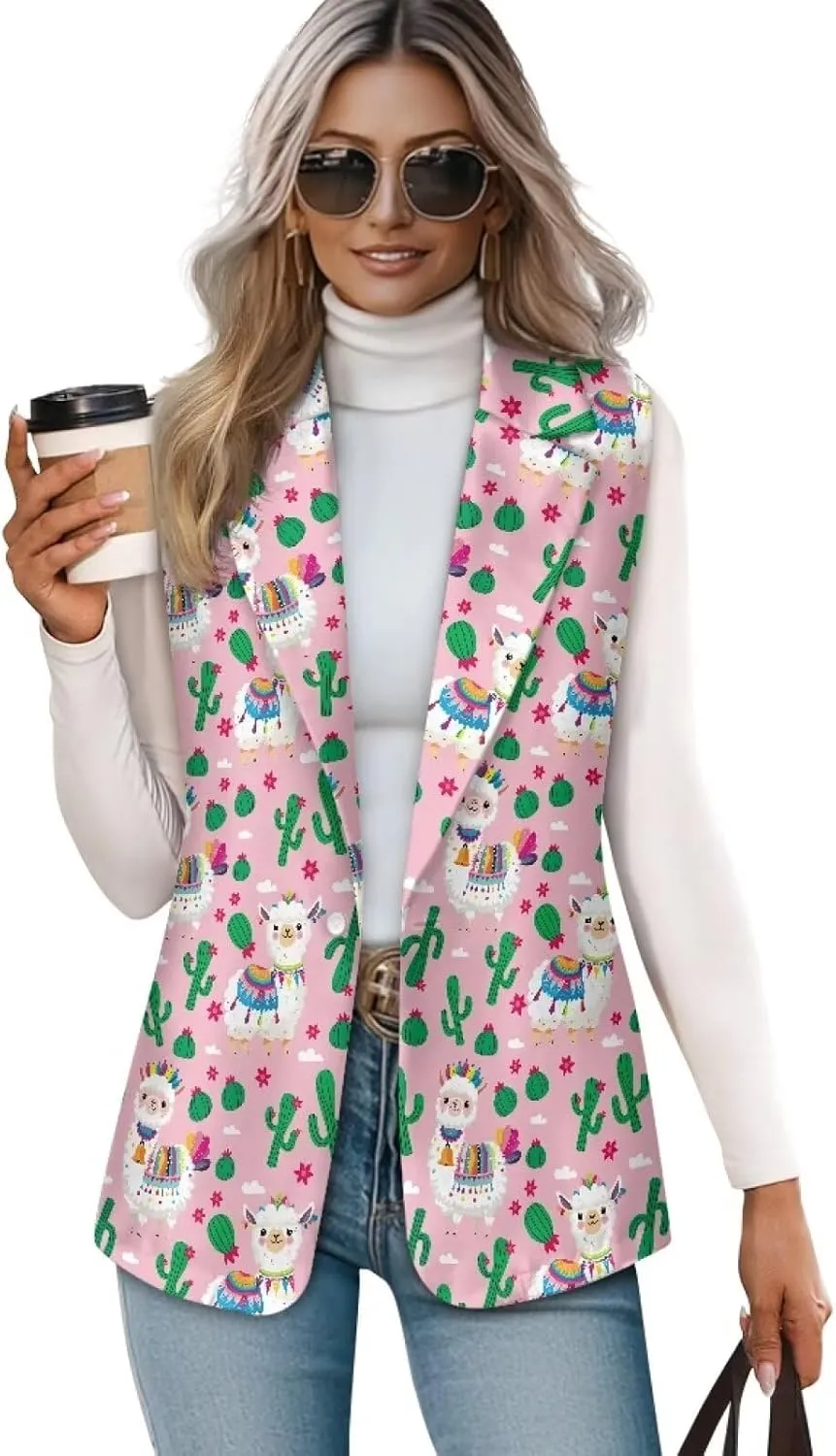 Womens Vest Blazer Sleeveless Vest for Ladies Work Lapel Collar Jacket Coat Casual Loose Long Blazer Jackets