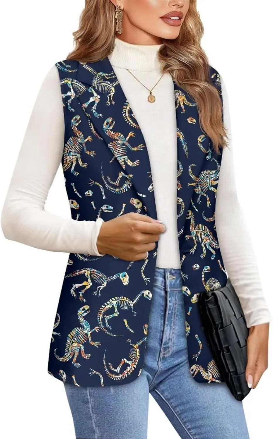 Womens Vest Blazer Sleeveless Vest for Ladies Work Lapel Collar Jacket Coat Casual Loose Long Blazer Jackets