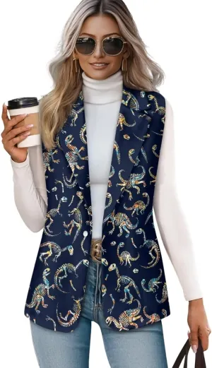 Womens Vest Blazer Sleeveless Vest for Ladies Work Lapel Collar Jacket Coat Casual Loose Long Blazer Jackets