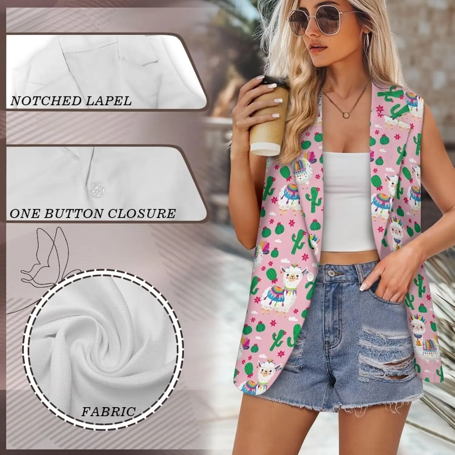 Womens Vest Blazer Sleeveless Vest for Ladies Work Lapel Collar Jacket Coat Casual Loose Long Blazer Jackets