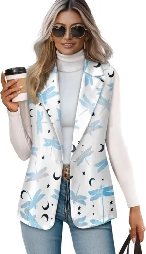 Womens Vest Blazer Sleeveless Vest for Ladies Work Lapel Collar Jacket Coat Casual Loose Long Blazer Jackets