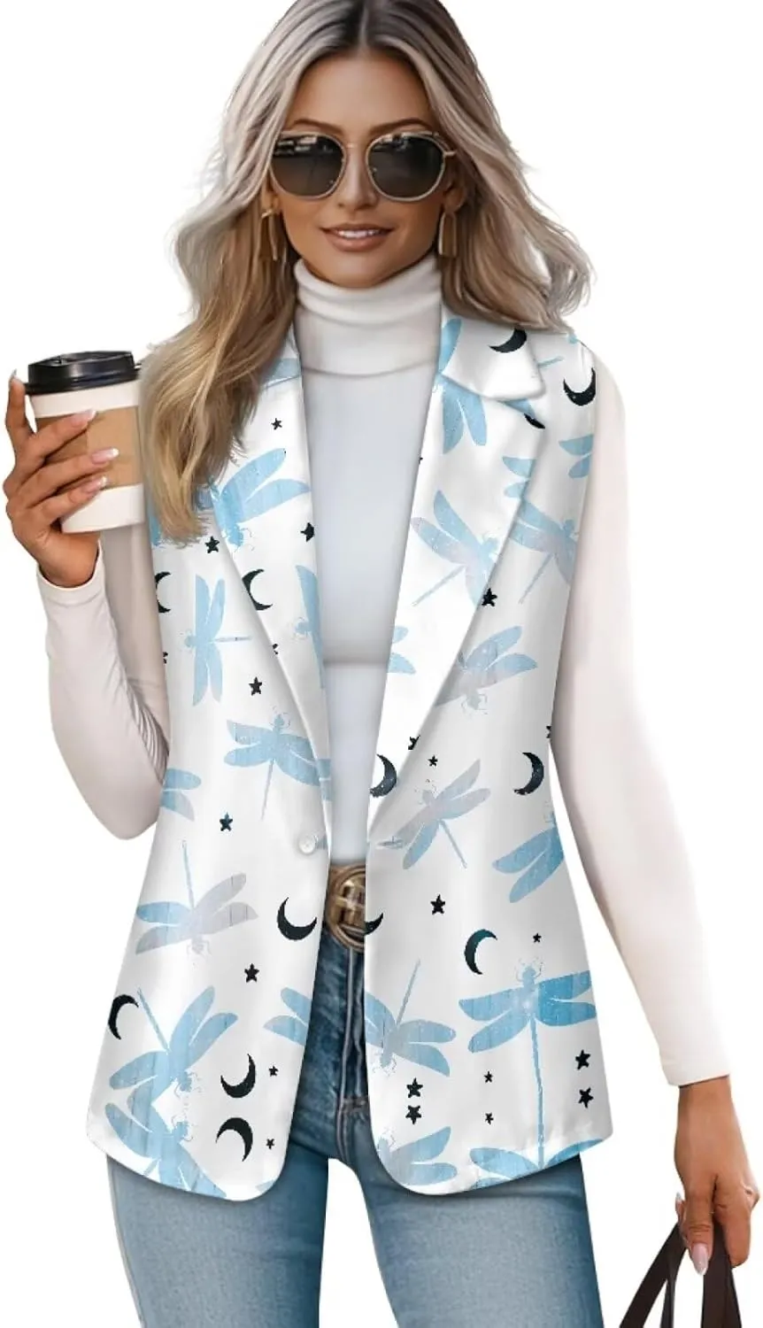 Womens Vest Blazer Sleeveless Vest for Ladies Work Lapel Collar Jacket Coat Casual Loose Long Blazer Jackets
