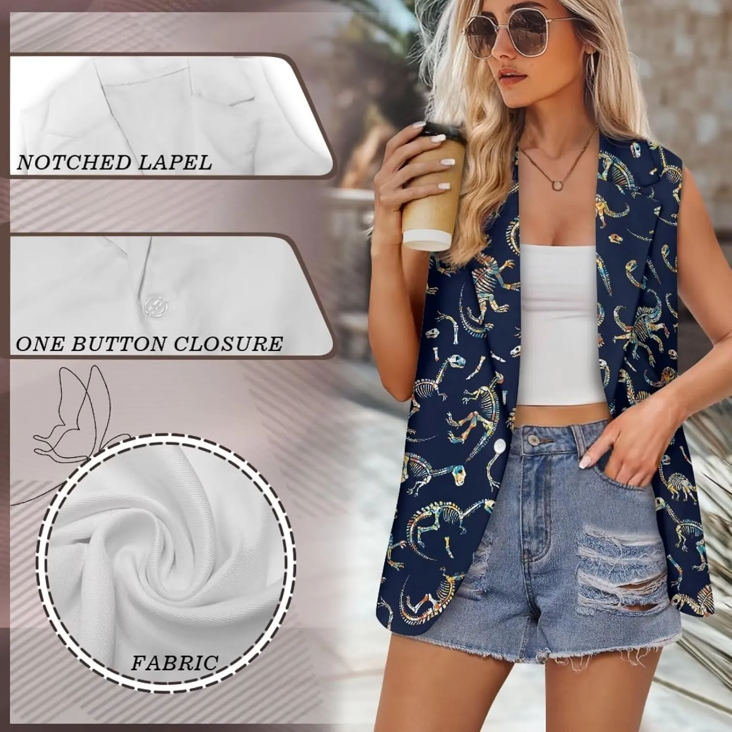 Womens Vest Blazer Sleeveless Vest for Ladies Work Lapel Collar Jacket Coat Casual Loose Long Blazer Jackets