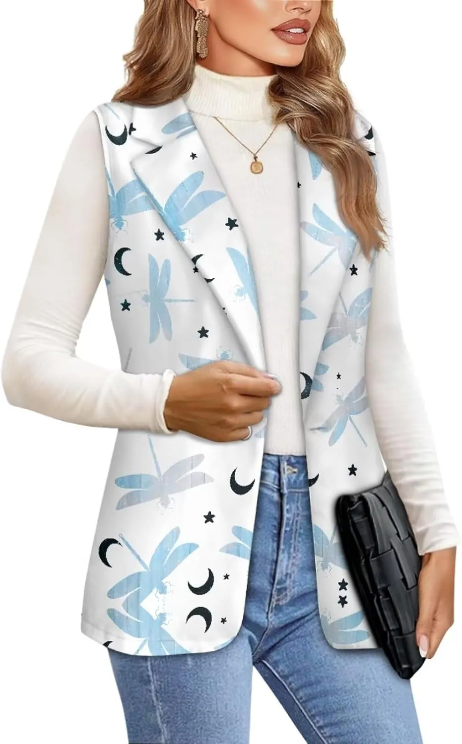 Womens Vest Blazer Sleeveless Vest for Ladies Work Lapel Collar Jacket Coat Casual Loose Long Blazer Jackets