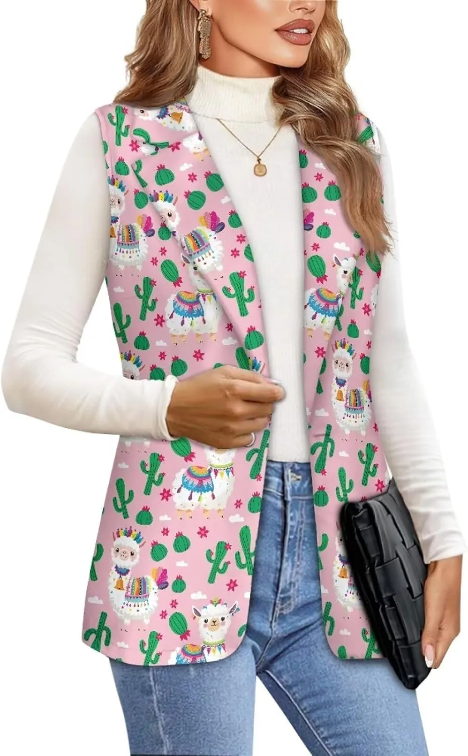 Womens Vest Blazer Sleeveless Vest for Ladies Work Lapel Collar Jacket Coat Casual Loose Long Blazer Jackets