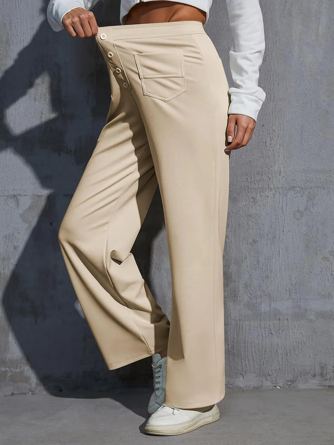 Womens Wide Leg Pants High Waisted Casual Pants for Women Stretchy Business Dress Work Pocket Trousers Pant 2025