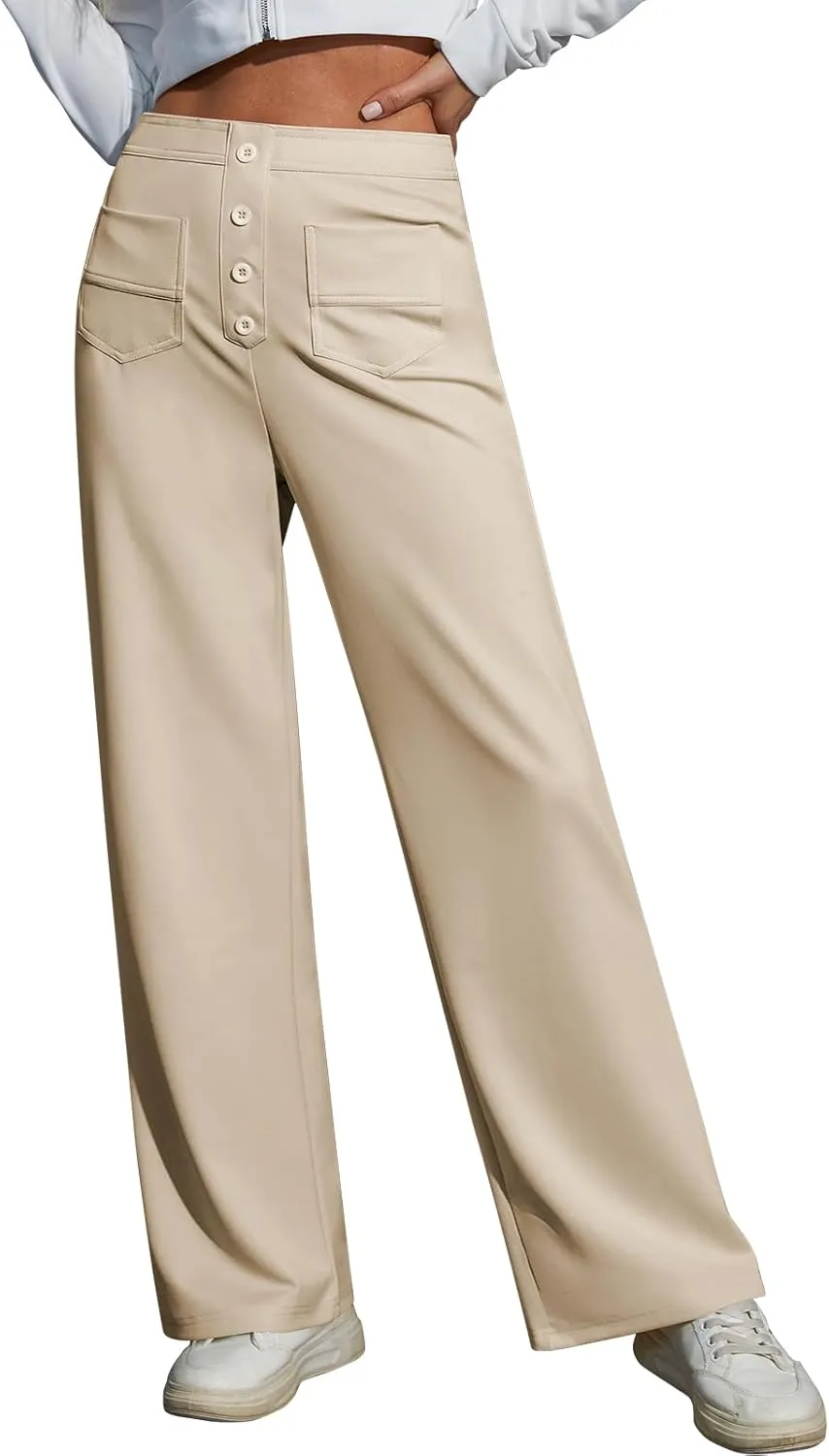 Womens Wide Leg Pants High Waisted Casual Pants for Women Stretchy Business Dress Work Pocket Trousers Pant 2025