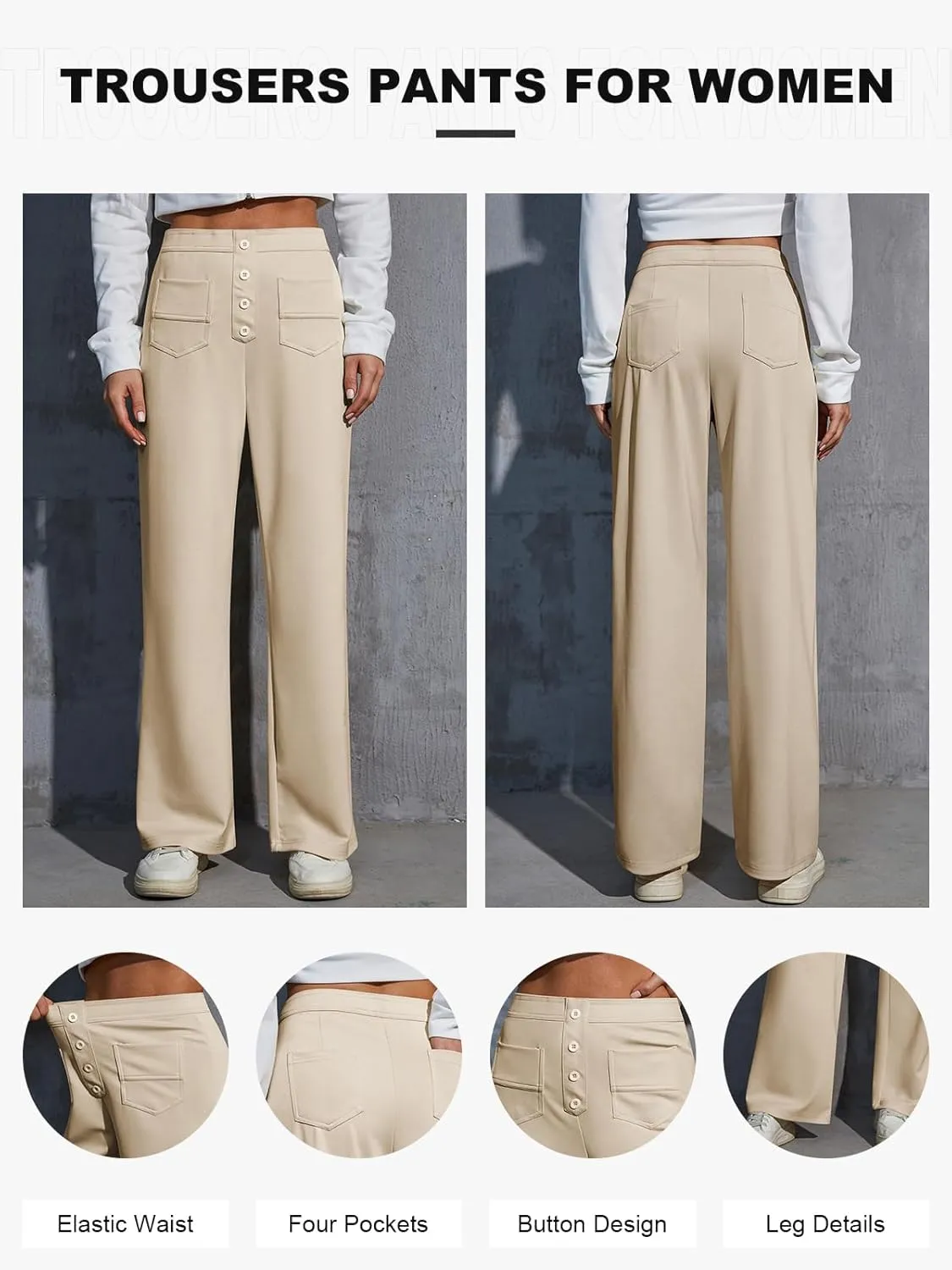 Womens Wide Leg Pants High Waisted Casual Pants for Women Stretchy Business Dress Work Pocket Trousers Pant 2025