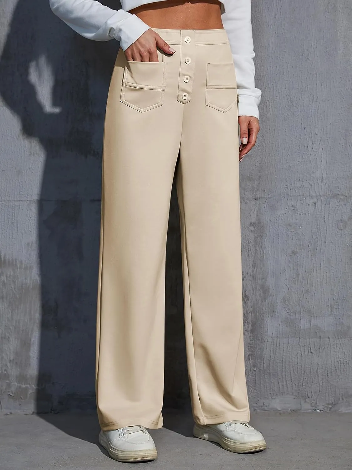 Womens Wide Leg Pants High Waisted Casual Pants for Women Stretchy Business Dress Work Pocket Trousers Pant 2025