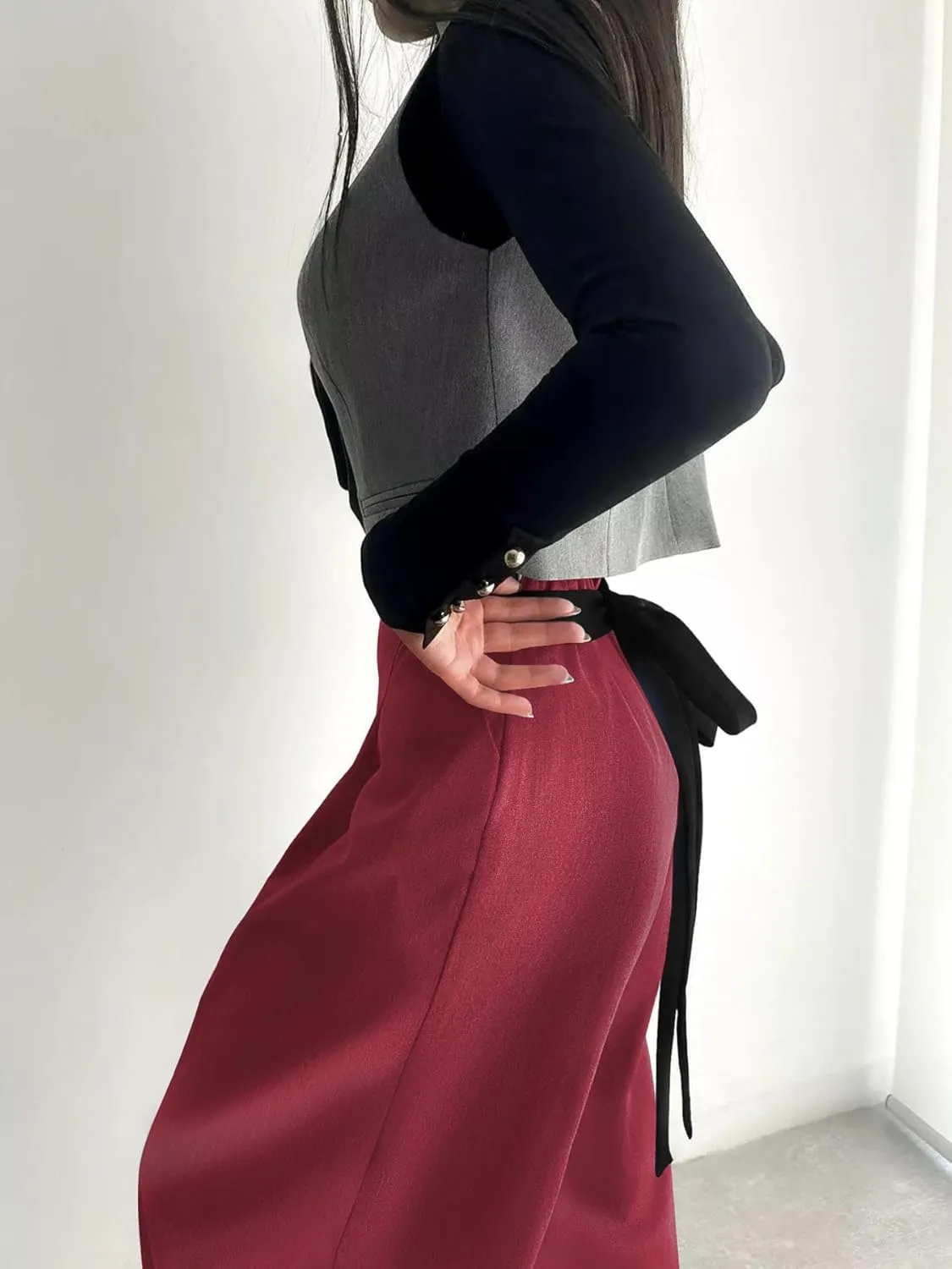 Women's Wide Leg Pants with Pockets High Waisted Casual Loose Tie Knot Business Trousers Pants