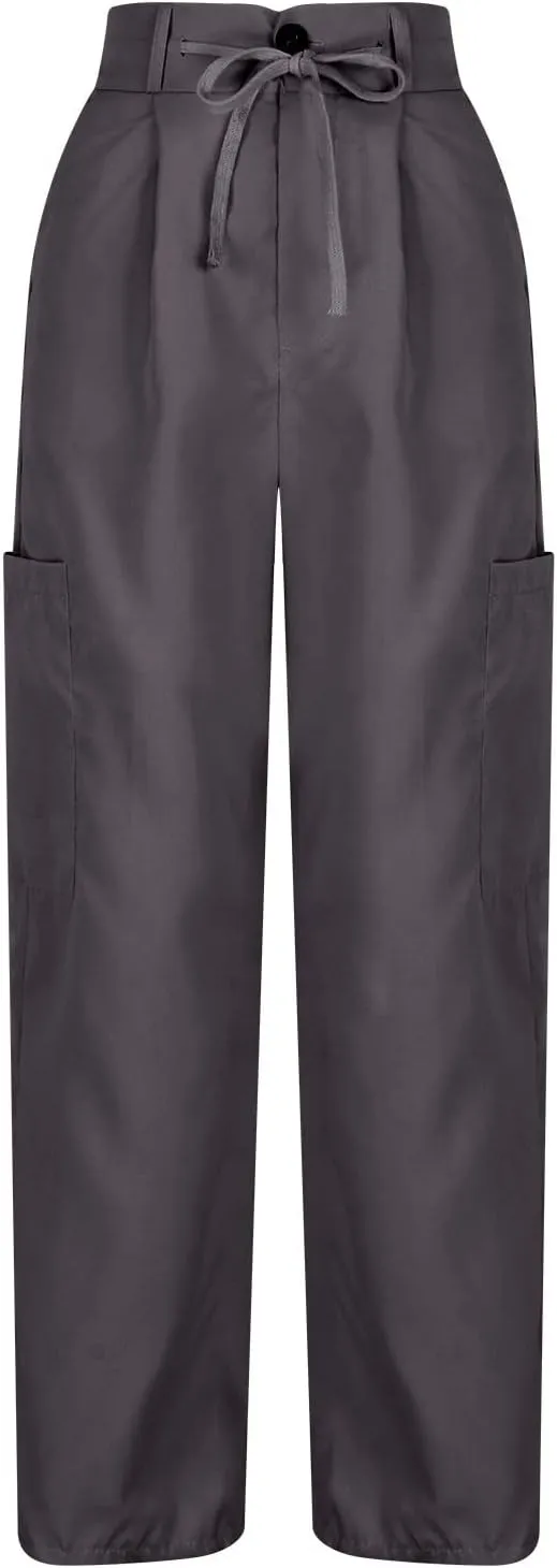 Womens Wide Leg Parachute Pants Casual Loose Cargo Pants Lightweight Vintage Streetwear Drawstring Baggy Trousers