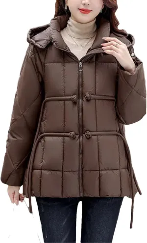 Women's Winter Cotton Padded Casual Puffer Jacket Long Sleeve Full Zip Padded Coat Parka Coat