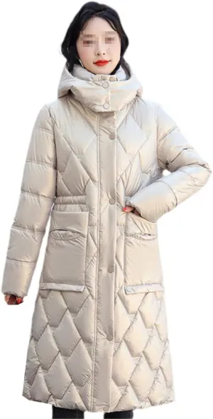 Women's Winter Hooded Jackets Casual Long Parkas Women Cotton Padded Coat With Pockets Solid Color Warm Outerwear