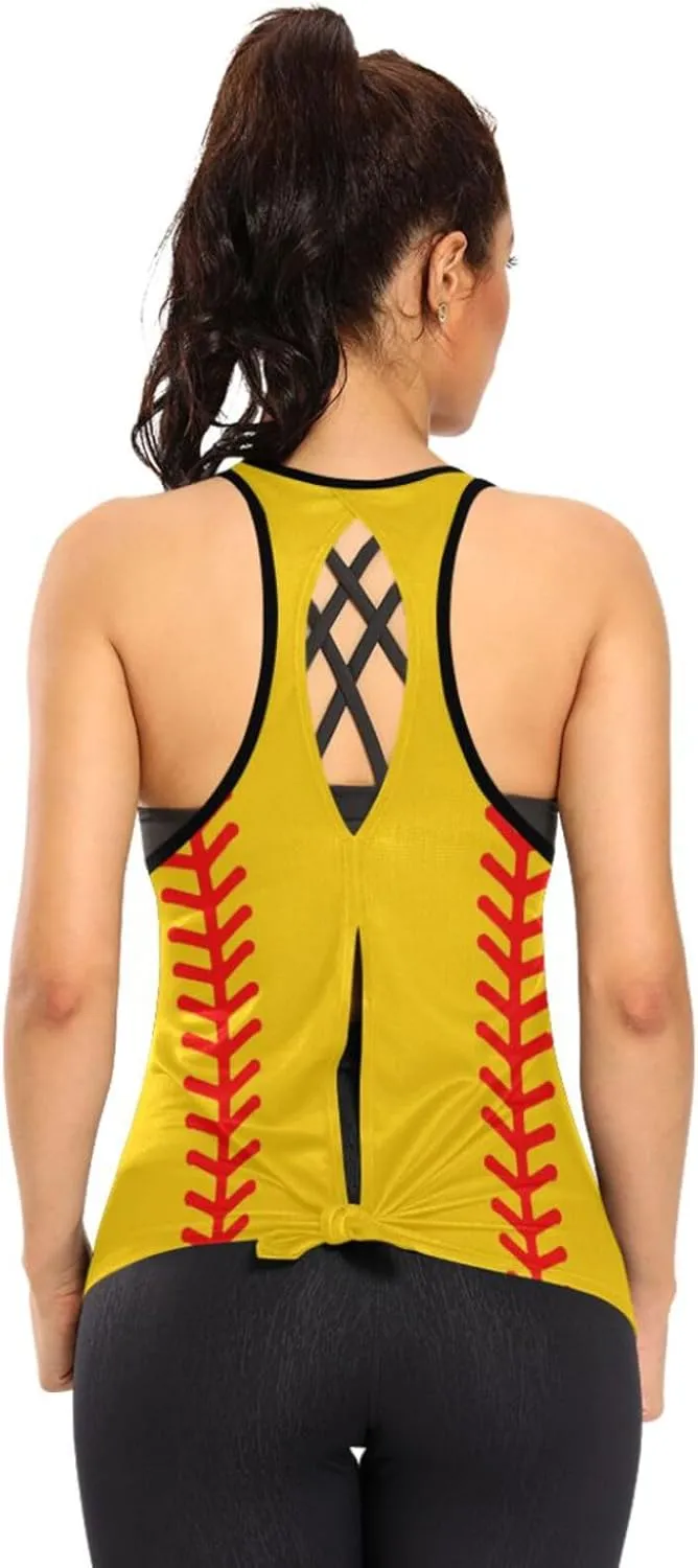 Women's Workout Tank Top Baseball-Stitches-Softball Sleeveless Sport Gym Top Athletic Yoga Tank Top