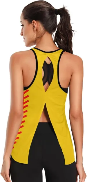 Women's Workout Tank Top Baseball-Stitches-Softball Sleeveless Sport Gym Top Athletic Yoga Tank Top
