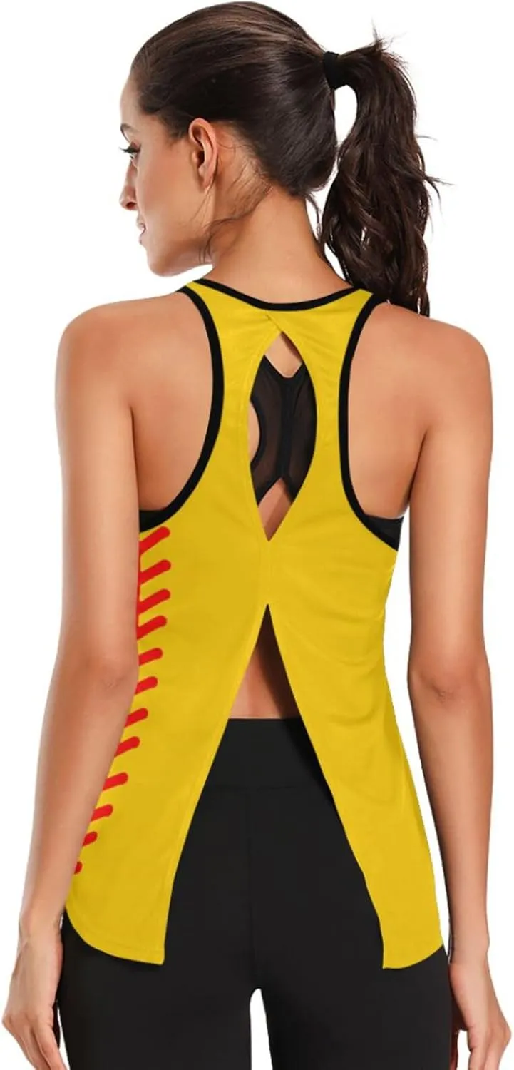 Women's Workout Tank Top Baseball-Stitches-Softball Sleeveless Sport Gym Top Athletic Yoga Tank Top