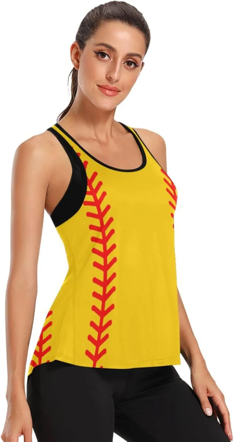 Women's Workout Tank Top Baseball-Stitches-Softball Sleeveless Sport Gym Top Athletic Yoga Tank Top