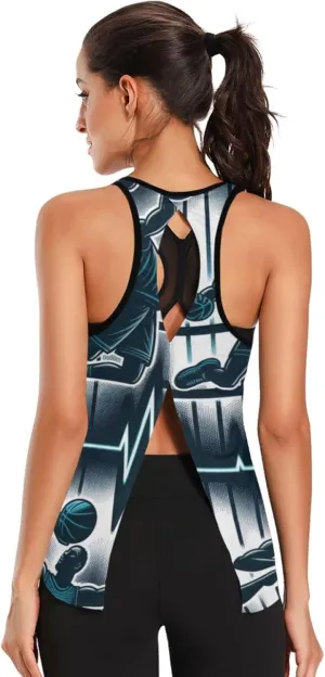 Women's Workout Tank Top Basketball-Dunk-Heartbeat Sleeveless Sport Gym Top Athletic Yoga Tank Top