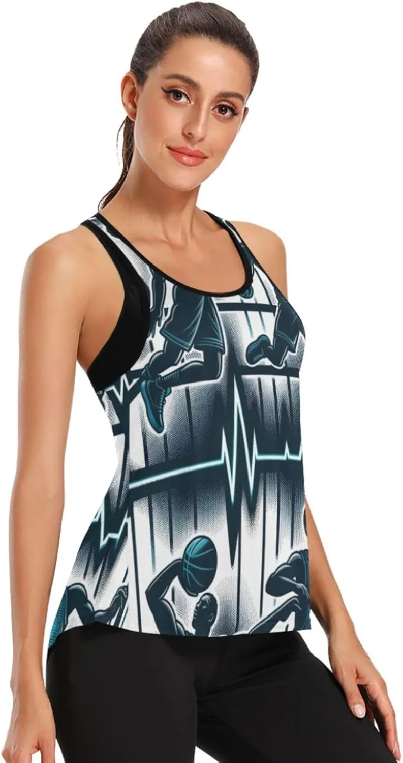 Women's Workout Tank Top Basketball-Dunk-Heartbeat Sleeveless Sport Gym Top Athletic Yoga Tank Top