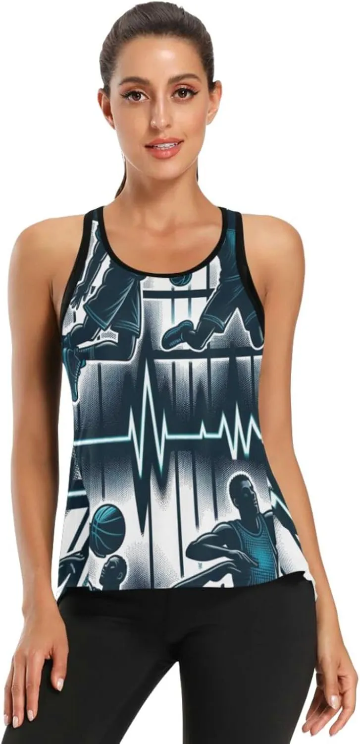 Women's Workout Tank Top Basketball-Dunk-Heartbeat Sleeveless Sport Gym Top Athletic Yoga Tank Top