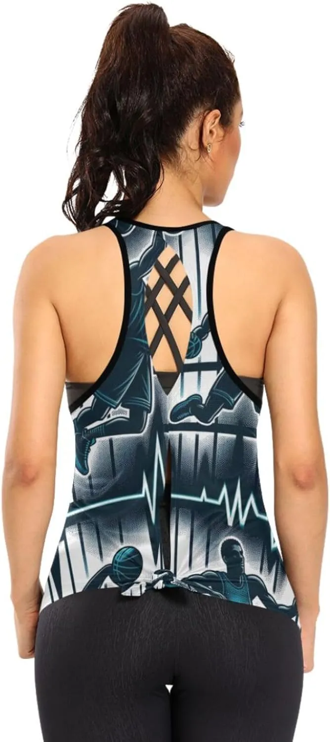 Women's Workout Tank Top Basketball-Dunk-Heartbeat Sleeveless Sport Gym Top Athletic Yoga Tank Top