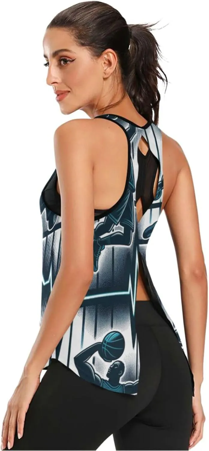 Women's Workout Tank Top Basketball-Dunk-Heartbeat Sleeveless Sport Gym Top Athletic Yoga Tank Top