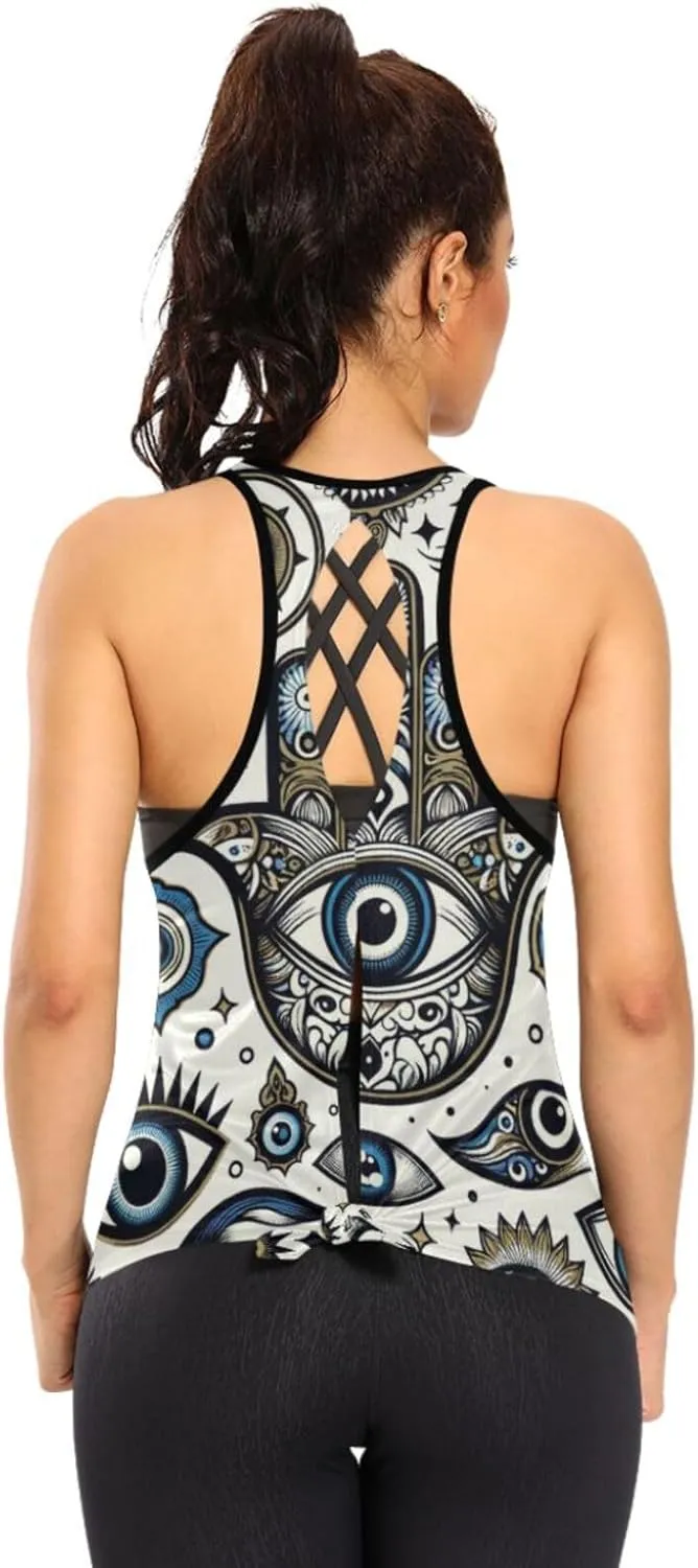 Women's Workout Tank Top Blue-Evil-Eye Sleeveless Sport Gym Top Athletic Yoga Tank Top