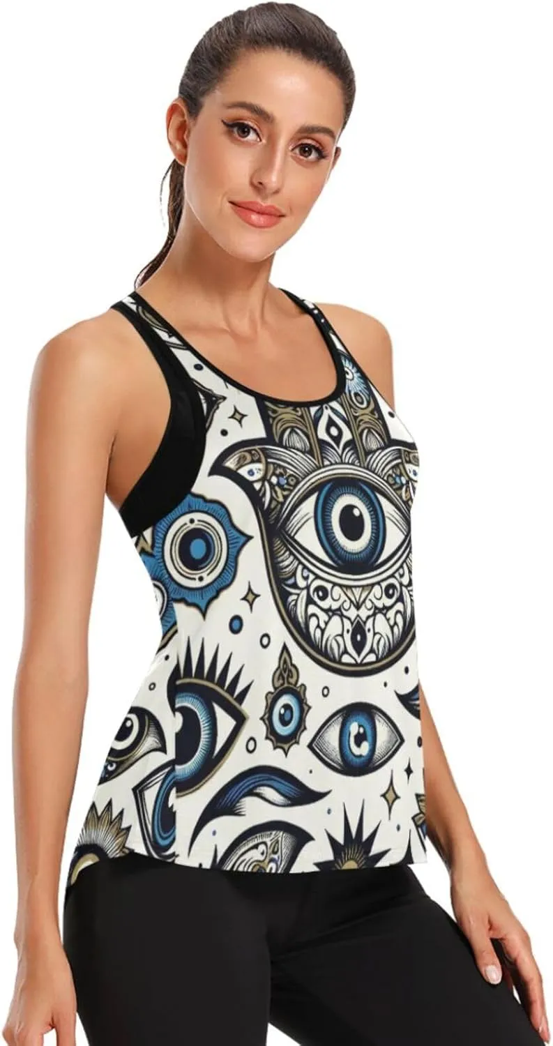 Women's Workout Tank Top Blue-Evil-Eye Sleeveless Sport Gym Top Athletic Yoga Tank Top