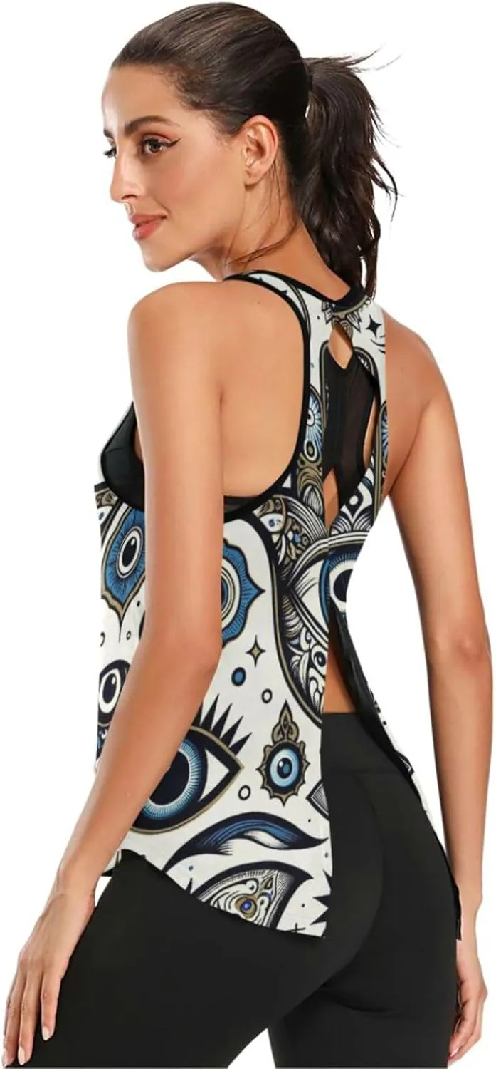 Women's Workout Tank Top Blue-Evil-Eye Sleeveless Sport Gym Top Athletic Yoga Tank Top