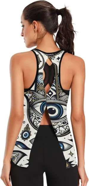 Women's Workout Tank Top Blue-Evil-Eye Sleeveless Sport Gym Top Athletic Yoga Tank Top