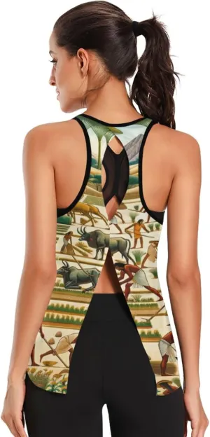 Women's Workout Tank Top Egyptian-Agricultural-Scenes Sleeveless Sport Gym Top Athletic Yoga Tank Top