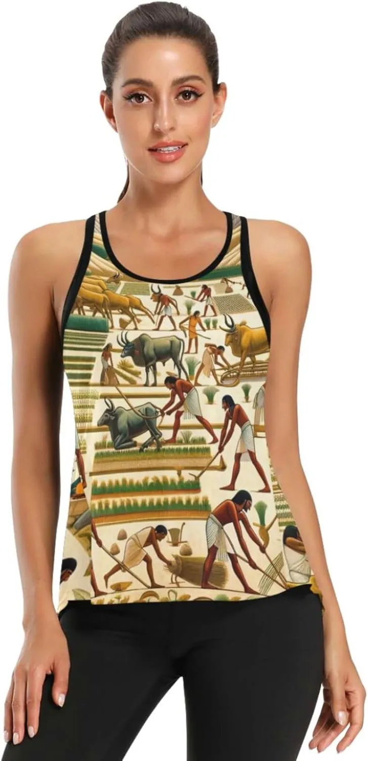 Women's Workout Tank Top Egyptian-Agricultural-Scenes Sleeveless Sport Gym Top Athletic Yoga Tank Top