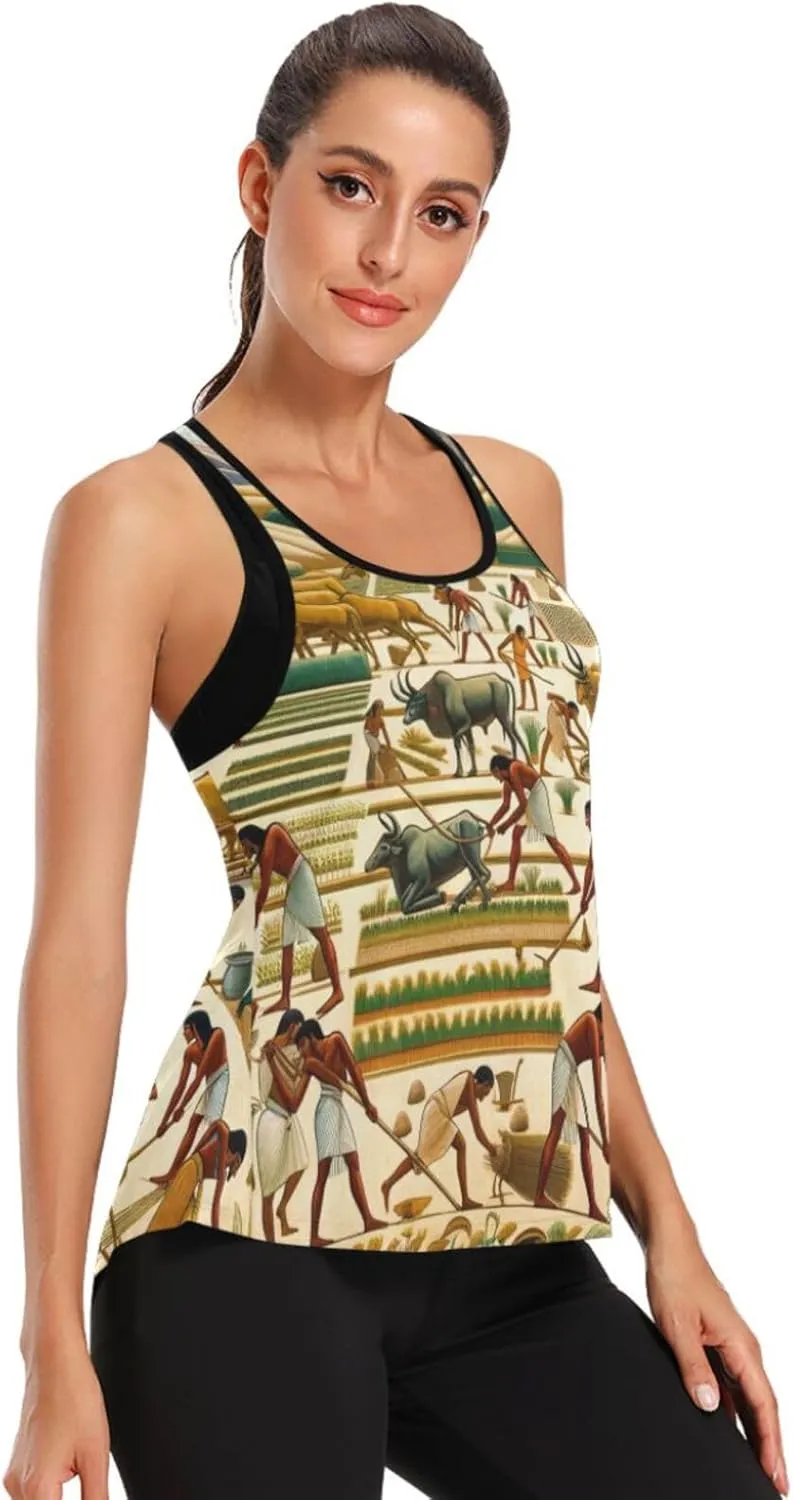 Women's Workout Tank Top Egyptian-Agricultural-Scenes Sleeveless Sport Gym Top Athletic Yoga Tank Top