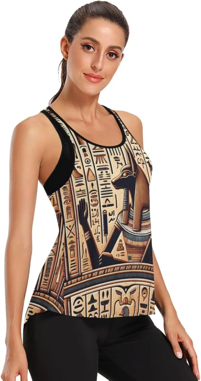 Women's Workout Tank Top Egyptian-Hieroglyphs-Symbols Sleeveless Sport Gym Top Athletic Yoga Tank Top
