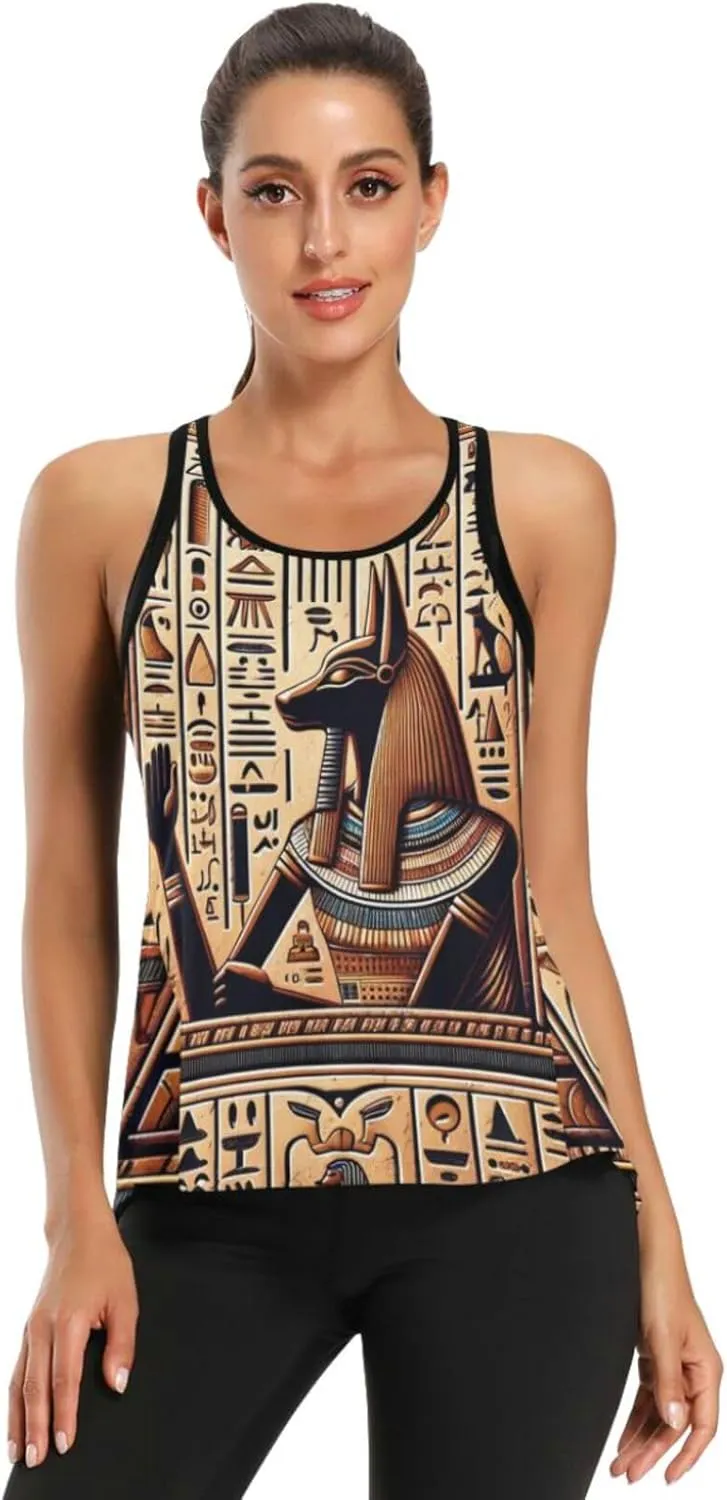 Women's Workout Tank Top Egyptian-Hieroglyphs-Symbols Sleeveless Sport Gym Top Athletic Yoga Tank Top