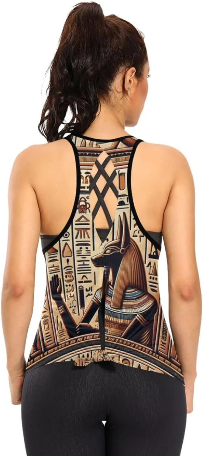 Women's Workout Tank Top Egyptian-Hieroglyphs-Symbols Sleeveless Sport Gym Top Athletic Yoga Tank Top