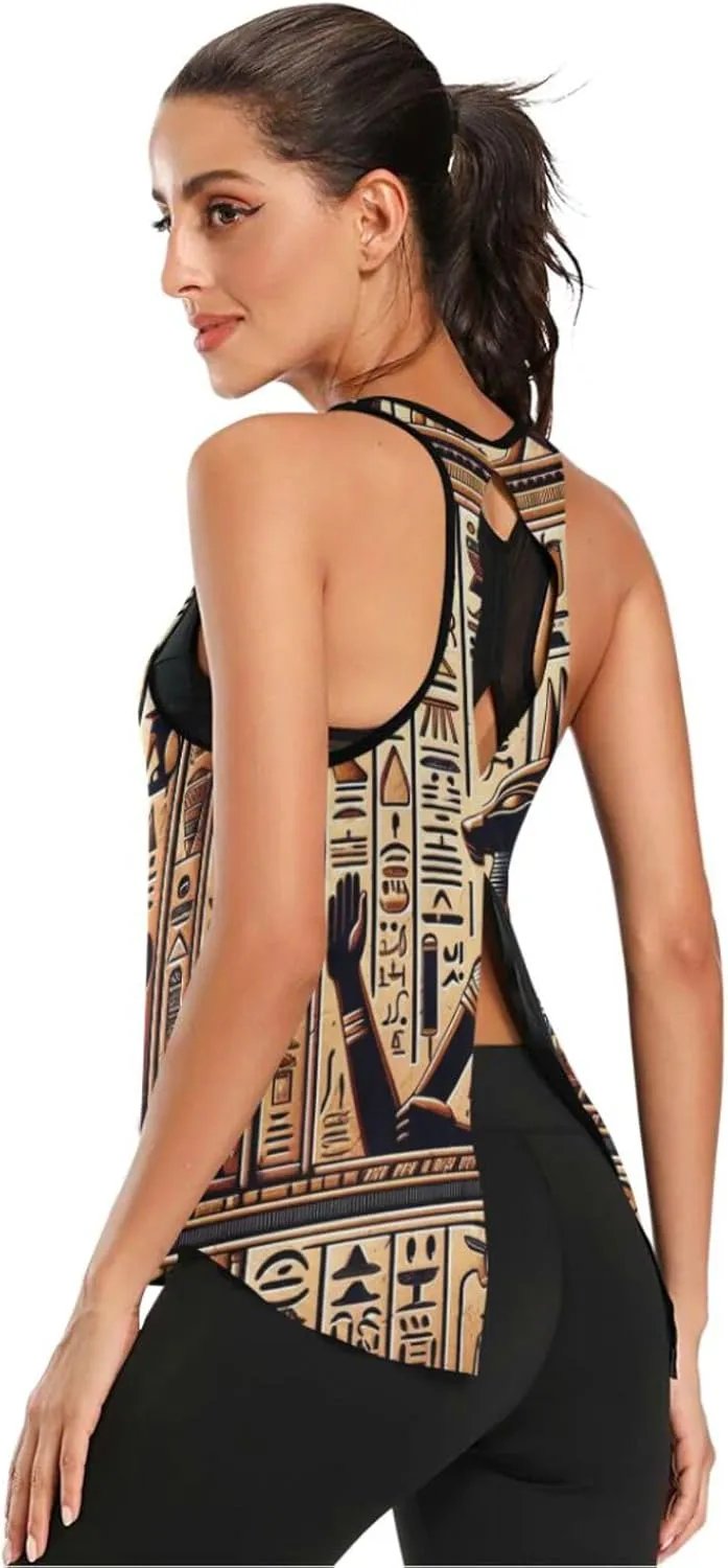 Women's Workout Tank Top Egyptian-Hieroglyphs-Symbols Sleeveless Sport Gym Top Athletic Yoga Tank Top