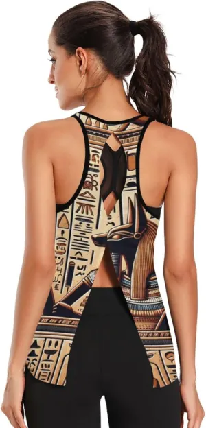 Women's Workout Tank Top Egyptian-Hieroglyphs-Symbols Sleeveless Sport Gym Top Athletic Yoga Tank Top