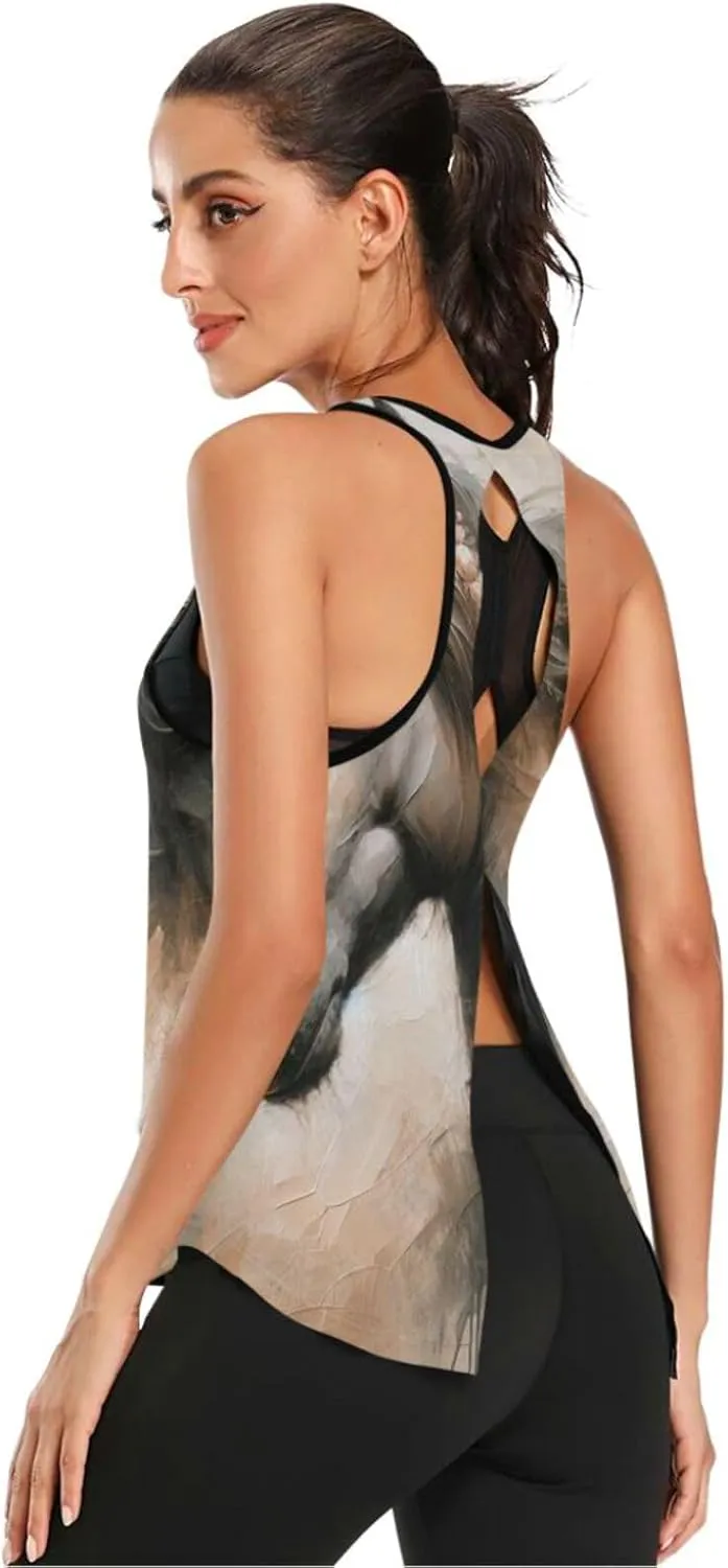Women's Workout Tank Top Floral-Cute-Horse Sleeveless Sport Gym Top Athletic Yoga Tank Top
