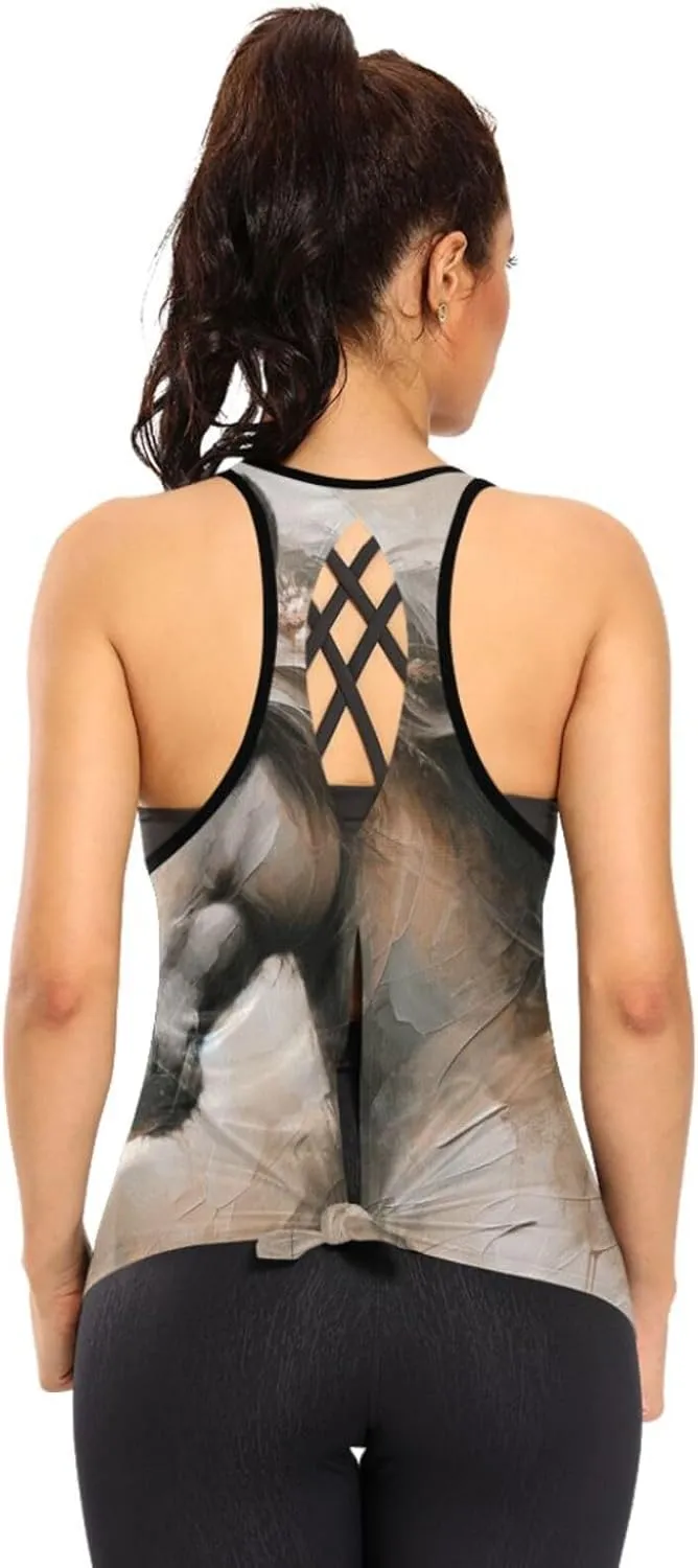 Women's Workout Tank Top Floral-Cute-Horse Sleeveless Sport Gym Top Athletic Yoga Tank Top