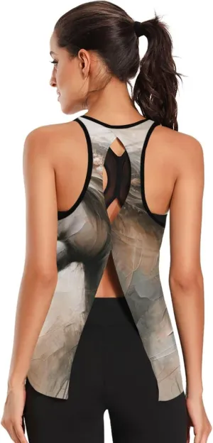 Women's Workout Tank Top Floral-Cute-Horse Sleeveless Sport Gym Top Athletic Yoga Tank Top