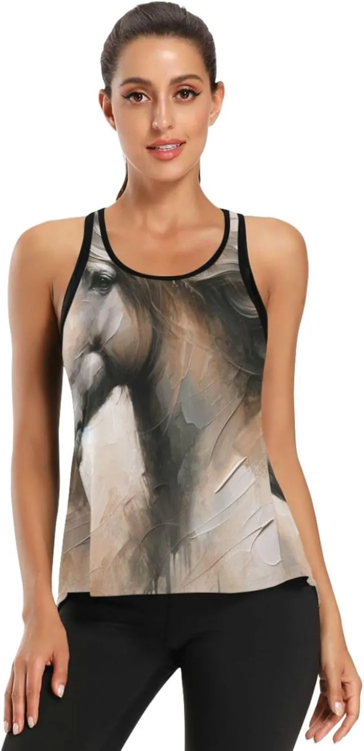 Women's Workout Tank Top Floral-Cute-Horse Sleeveless Sport Gym Top Athletic Yoga Tank Top