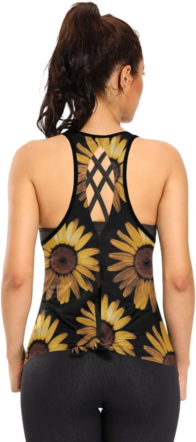 Women's Workout Tank Top Honey-Sunflower-Flower Sleeveless Sport Gym Top Athletic Yoga Tank Top