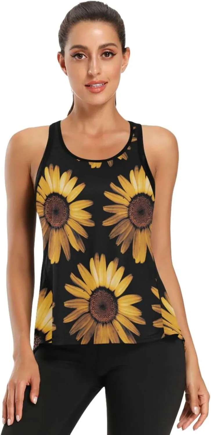 Women's Workout Tank Top Honey-Sunflower-Flower Sleeveless Sport Gym Top Athletic Yoga Tank Top