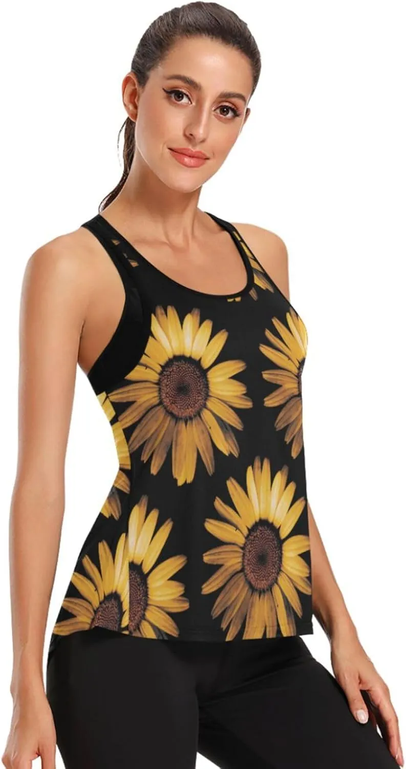 Women's Workout Tank Top Honey-Sunflower-Flower Sleeveless Sport Gym Top Athletic Yoga Tank Top
