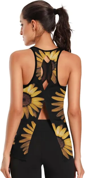 Women's Workout Tank Top Honey-Sunflower-Flower Sleeveless Sport Gym Top Athletic Yoga Tank Top