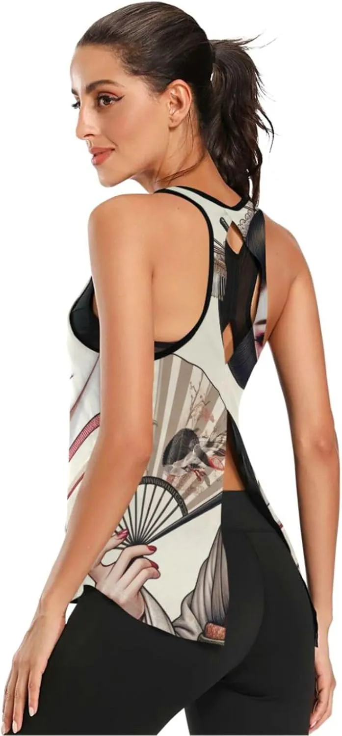 Women's Workout Tank Top Japanese-Geisha Sleeveless Sport Gym Top Athletic Yoga Tank Top
