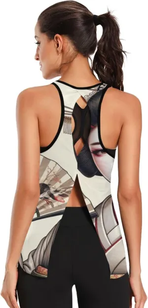 Women's Workout Tank Top Japanese-Geisha Sleeveless Sport Gym Top Athletic Yoga Tank Top
