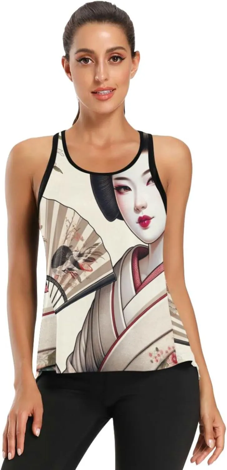 Women's Workout Tank Top Japanese-Geisha Sleeveless Sport Gym Top Athletic Yoga Tank Top